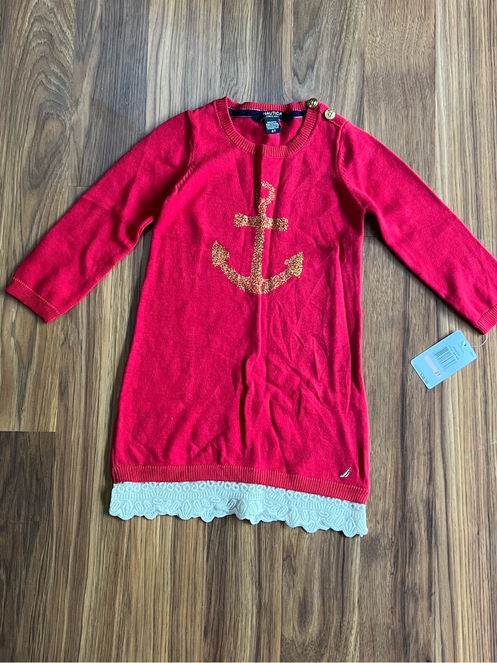 Nautica Red Sweater Dress with Gold Anchor